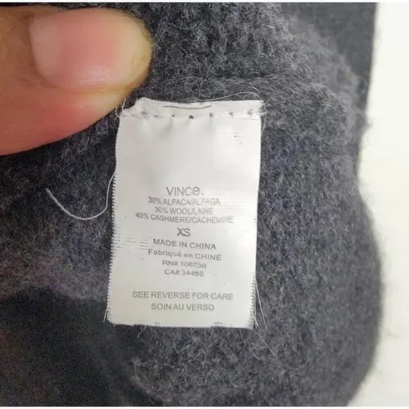 Vince Charcoal Alpaca Cashmere Shawl Collar Wrap Sweater Coat XS